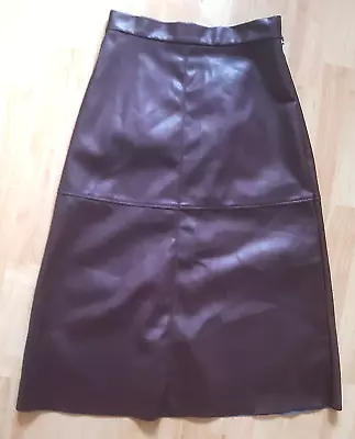 Bnwt H&m Size 8 Bergundy Faux Leather A-line Skirt • £5