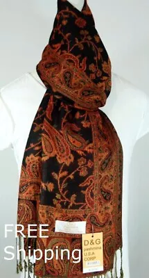 DG Pashmina Scarf Shawl Wrap:Paisley Black Red~Silk Cashmere.Soft*Trendy NEW-011 • $12.99