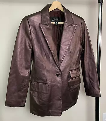 Linda Allard Ellen Tracy Leather Jacket Burgundy Buttons Pockets Lined Size 4 • $69.95