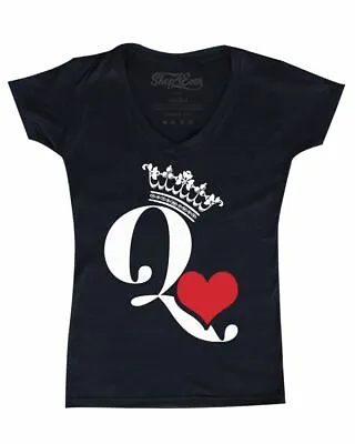 £14.59 • Buy Queen Of Hearts Women's V-Neck T-Shirt Matching Couples Girlfriend Wife Tee