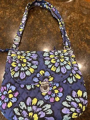 Vera Bradley INDIGO POP Blue Floral Crossbody Adjustable Bag Purse Silver Clasp • $12.99