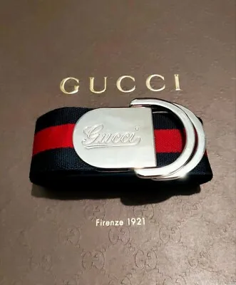 Gucci Sherry Line Canvas Ring Buckle Striped Belt 95cm Italy Auth • $250