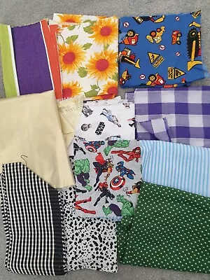 Cotton Fabric Remnants Job Lot Bundle Diggers Sunflowers Paws Prints Check Gold  • £0.99