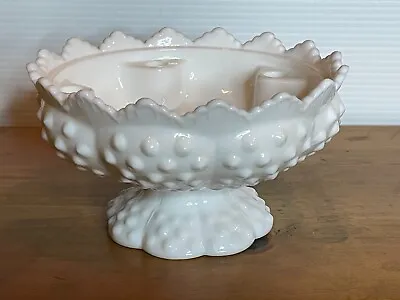 Vintage 50s MCM Fenton USA White Milk Glass Hobnail Crown Candleholder Dish Bowl • $24.99