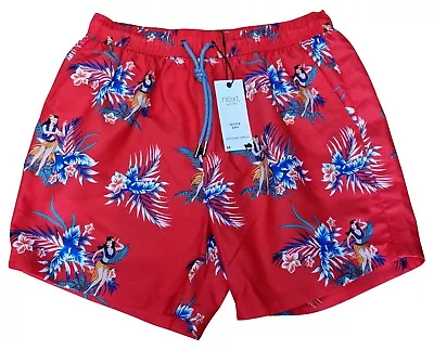 NEXT Swimwear Shorts Casual Beach Wear Red Floral Hula Girls Design MRRP £16 • £14.99