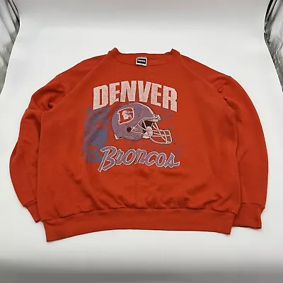 Vintage 90s Men's Tultex NFL Denver Broncos Orange Crewneck Sweatshirt 2XL USA • $24.99