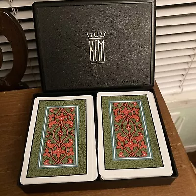 Vintage KEM Plastic Playing Cards ARABESQUE Pinochle Double Deck Complete W Box • £23.64