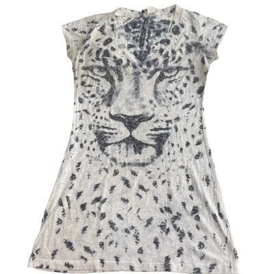 £17.44 • Buy VTG Y2K Women White Leopard Print Tunic T-Shirt Size S Beaded Trashy Preppy