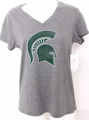 NEW Michigan State MSU Spartans Top Of The World V-Neck Gray SS Shirt Womens M • $21.22