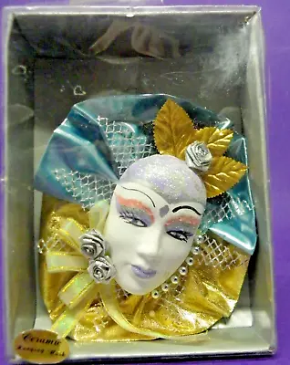 Vintage Wall Hanging Mask Ceramic & Fabric Glittery Paint Unused 6  High • $11.99