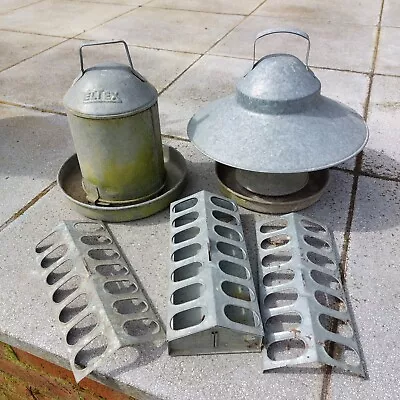 Vintage Eltex Galvanised Chicken Fowl Poultry Feeders & Water Drinker Dispenser • £40