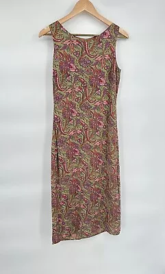 Vintage 100% Silk Long Straight Midi Floral Dress Womens Size 8 Y2k Boho Modest • $35