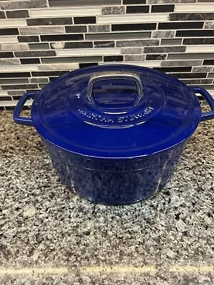 Martha Stewart Blue Enameled Cast Iron 8-Quart 15lbs Oval Dutch Oven W/Lid • $84.99