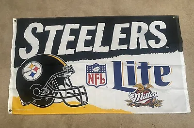 Vintage 3’x5’ 1996 Pgh Steelers/miller Lite/nfl/cloth Flag • $39.95