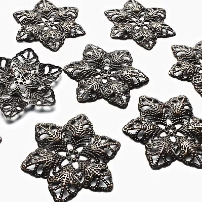 10 X Flower Embellishments Charms Filigree Shapes 35mm Bronze Tone Metal Craft • £1.69