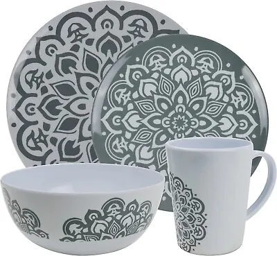 16pc Melamine Dinner Set Plates Bowls Mugs Crockery BBQ Camping Tableware Multi • £42.95