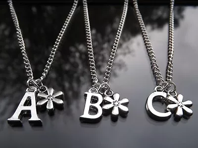 £3.25 • Buy Personalised Small Flower Pendant Necklace With Silver Plated Initial Letter