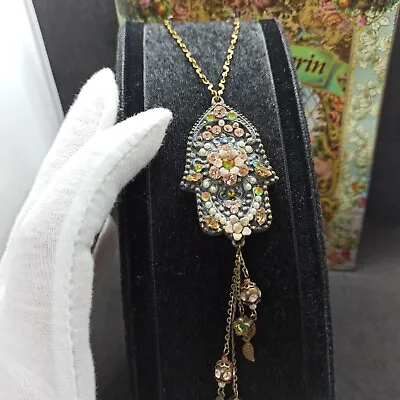 Michal Negrin Necklace Hamsa Pendant With Multicolor Swarovski Crystals Gift 20  • $95.20