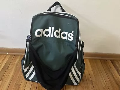 Adidas Backpack 3 Stripe Green White Basketball Soccer BookBag  VTG Large Pocket • $24.30