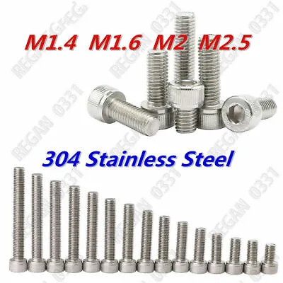 M1.4 M1.6 M2 M2.5 Stainless Steel Hex Socket Cap Head Screws Bolts DIN912 • $11.39