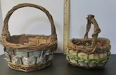 Vintage Lot Of 2  Woodlands  Hand Woven Gathered  Birch Bark Baskets • $24.99