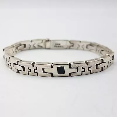 Taxco 925 Sterling Silver Mexico Onyx Link Chain Bracelet • $37