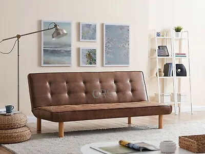 £189.99 • Buy Faux Leather Sofa Bed 3 Seater Brown Air Leather Wooden Legs Sofabed Recliner