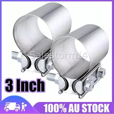 2X 3inch Butt Joint Exhaust Band Clamp Sleeve Stainless Steel 2pcs Exhaust Clamp • $24.95