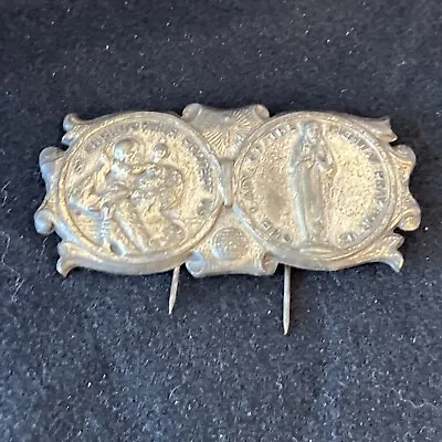 Vintage Religious Pressed St Christopher Visor Pin Metal Medal • $59