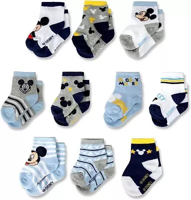 Disney Mickey Mouse 10 Pair Infant Socks Set  Baby Boys Ages 0-24 Months • $14.99