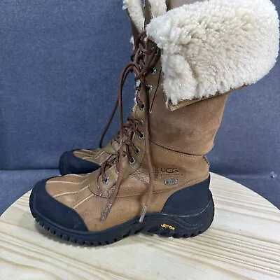 UGG ADIRONDACK TALL 5498 Suede Leather Sheepskin Lined Boots 7 Vibram Chestnut • $120