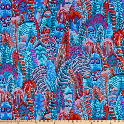 Kaffe Fassett Philip Jacobs Feathers Pj55 In Turquoise Cotton Fabric 1/2 Yd • $6.40