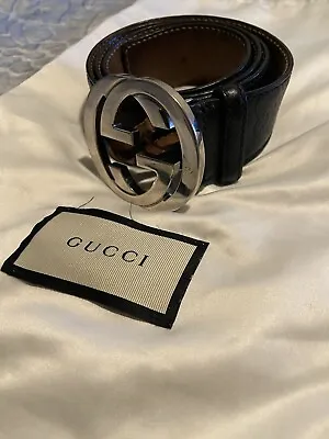 Classic Gucci Men's Black  Gg Belt W/silver Buckle Size 90.36  32-3 Original. • $220