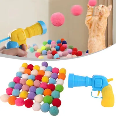 Cat Ball Gun Launcher Interactive Toy With Colourful Stretch Plush Pom Pom Ball • £4.98