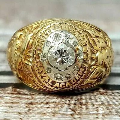 United States 1967 Naval Academy Ring 14k Gold .70 Carat Real Diamonds SZ 6.5  • $1999.99