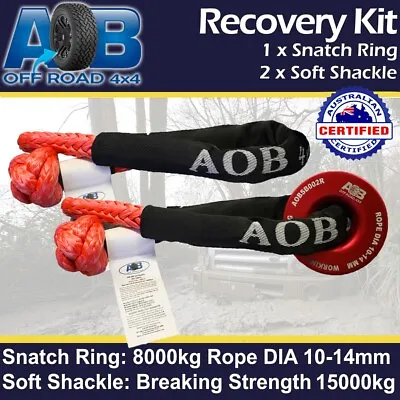 RECOVERY Snatch Block Pulley Rope Ring 8T RED + 2 X 15T Soft Shackle Recovery... • $62.50