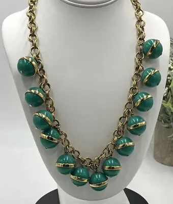 Vintage J. Crew Gold Banded Large Green BUBBLE BEAD Statement Necklace 90's • $55