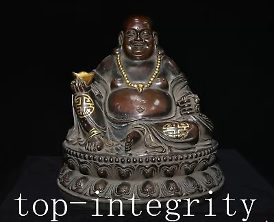 Da Ming Yongle Bronze Gold Gilt Yuanbao Happy Laugh Maitreya Buddha Statue • $1699