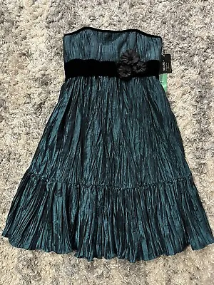 Nicole Miller Formal Dress Size 4 Platinum Strapless Teal Green Black • $48.59