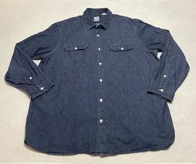 Levis Western Denim Shirt Mens XL Indigo Blue Long Sleeve Button Up Work • $19.95