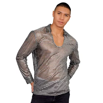 Adult Mens Halloween Costume Mens Disco Silver Shirt • $19.95