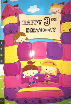 £1.75 • Buy Girl Age 3 -  3rd Birthday Card - Bouncy Castle Fun