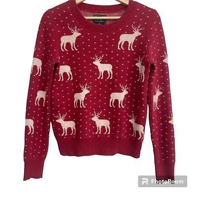 Abercrombie Fitch Women Reindeer Sweater Size S Red Holiday Alpaca Pullover Wool • $20