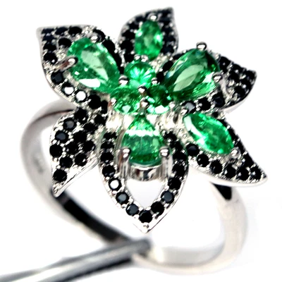 £156.08 • Buy Green Un Tsavorite-Garnet & Black-Spinel Ring 925 Sterling Silver