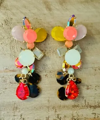 J Crew Mixed Charm Multicolor Crystal Tortoise Drop Chandelier Gold Earrings NEW • $51.19