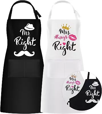 Mr And Mrs Aprons Adjustable Chef Cooking Apron With Pockets For Men & Women 2x • £13.24