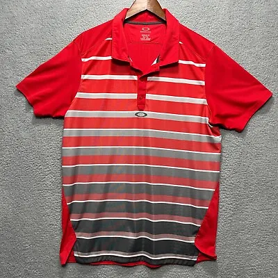 Oakley Golf Polo Mens XL Red Striped Shirt Logo On Back Golf Casual Dress Sport • $12.98