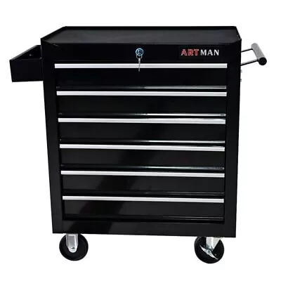 6 DRAWERS MULTIFUNCTIONAL TOOL CART WITH WHEELS-BLACK Highquality And Durability • $137.24