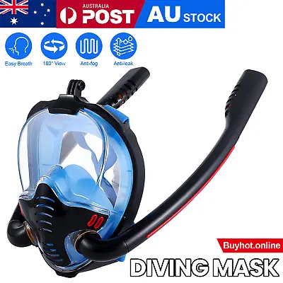 Full Face Snorkel Mask Diving Mask Snorkel Swim Goggles 180° Black And Blue AUS • $31.89