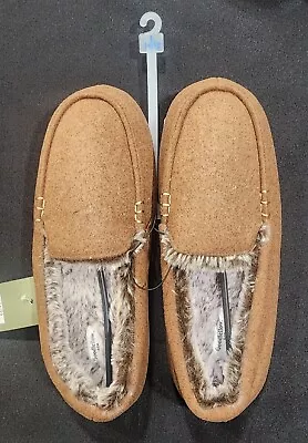 NEW Mens Camel Kairo Moccasin Style Faux Fur Slippers Sz Lg 11/12 Goodfellow&Co • $4.99